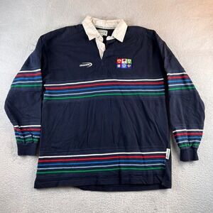 Lansdowne Six Nations Rugby Shirt Mens XXL Navy Blue Striped Long Sleeve Polo